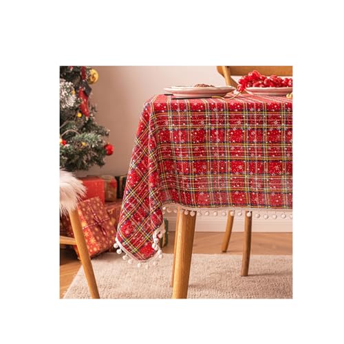 Tischdecke Outdoor,Nappe Anniversaire,Weihnachten Schneeball Tischdecke Plaid Print Couchtisch Esstisch Schminktisch Abdeckung(C Red,100 * 135cm/39.37 * 53.15in) von rongzhai