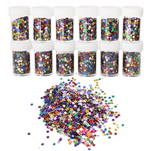 rosenice Glitter Konfetti mit Sternen 12 Flaschen DIY Pailletten Sternenkonfetti Glitzer Deko für Kinder Nagelkunst und Handwerk von rosenice