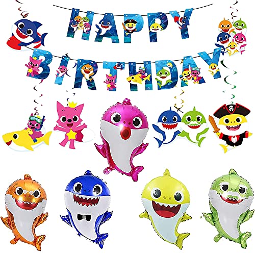 Baby Hai Geburtstag Dekorationen Partyzubehör für Kinder Baby Shark Luftballons Baby Shark Folienballons Baby Hai Hängende Wirbel Party Dekorationen Baby Shark Geburtstag Dekorationen Banner von rosepartyh