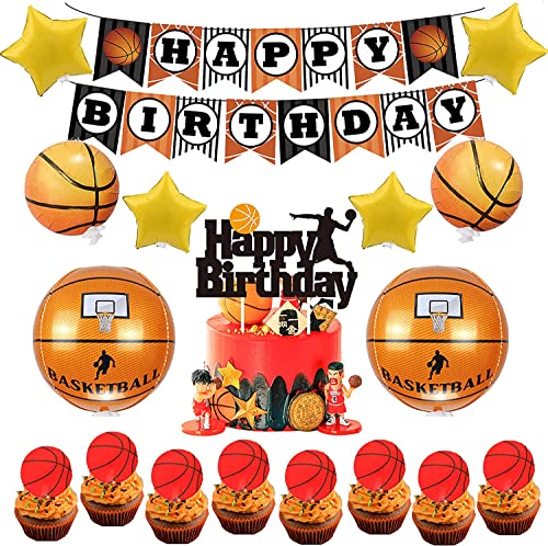 rosepartyh Basketball Geburtstag Deko Luftballons Slam Dunk Alles Gute Zum Geburtstag Girlande Tortenaufsätze Folienballons für Kinder Jugendliche Basketball Thema Partydekorationen von rosepartyh