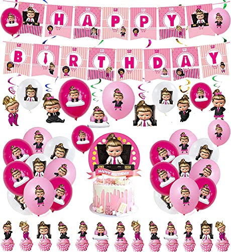 rosepartyh Boss Baby Mädchen Geburtstag Deko Luftballons Alles Gute zum Geburtstag Girlande Kuchendeckel Hängedekoration Spiral für Kinder Thema Geburtstagsfeier Dekoration von rosepartyh