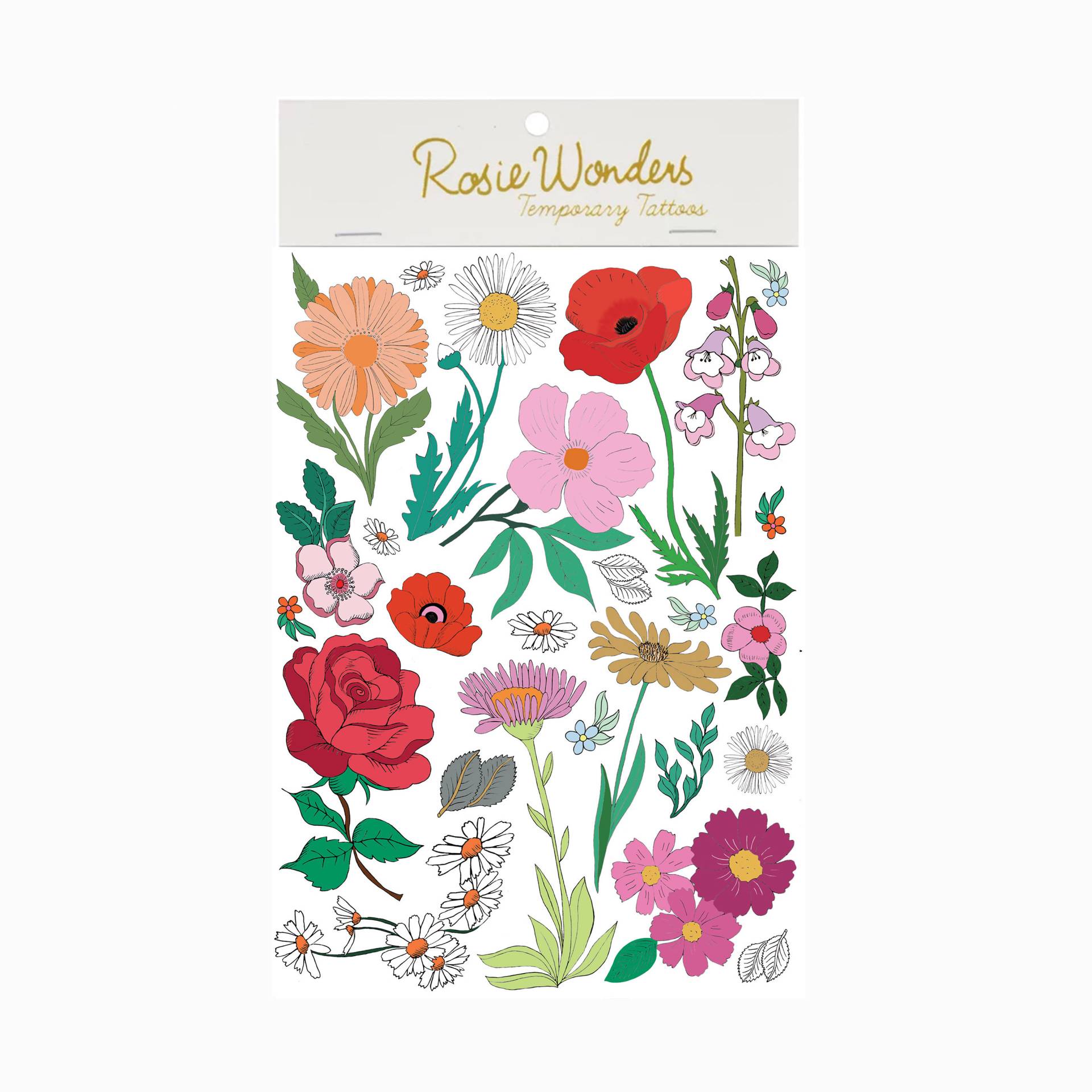 Blumen Temporäre Tattoos, Garten Fake Florale Rosen Gänseblümchen Und Mohn Wildblumen Hen Do Tattoos von rosiewonders