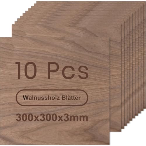 ROWOOD Sperrholzplatte 3mm 300x300mm 10Stück Walnuss holzplatte Zuschnitt Nach Maß Unbehandeltes Bastelhölzer Holz für Modellbau Laserschnit Laser Gravur Holz Brennen Malerei CNC von rowood