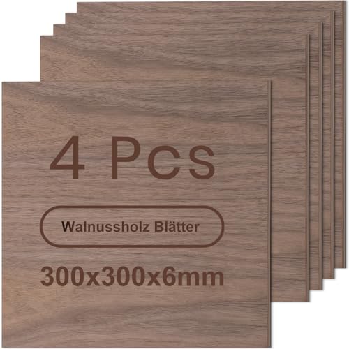 ROWOOD Sperrholzplatte 6mm 300x300mm 4Stück Walnuss holzplatte Zuschnitt Nach Maß Unbehandeltes Bastelhölzer Holz für Modellbau Laserschnit Laser Gravur Holz Brennen Malerei CNC von rowood