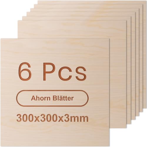 ROWOOD Sperrholzplatte 3mm 300x300mm 6Stück Ahorn holzplatte Zuschnitt Nach Maß Unbehandeltes Bastelhölzer Holz für Modellbau Laserschnit Laser Gravur Holz Brennen Malerei CNC von rowood