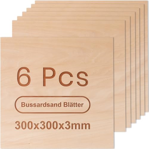 ROWOOD Sperrholzplatte 3mm 300x300mm 6Stück Linde holzplatte Zuschnitt Nach Maß Unbehandeltes Bastelhölzer Holz für Modellbau Laserschnit Laser Gravur Holz Brennen Malerei CNC von rowood