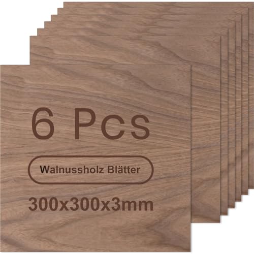 ROWOOD Sperrholzplatte 3mm 300x300mm 6Stück Walnuss holzplatte Zuschnitt Nach Maß Unbehandeltes Bastelhölzer Holz für Modellbau Laserschnit Laser Gravur Holz Brennen Malerei CNC von rowood