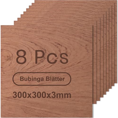 ROWOOD Sperrholzplatte 3mm 300x300mm 8Stück Bubinga holzplatte Zuschnitt Nach Maß Unbehandeltes Bastelhölzer Holz für Modellbau Laserschnit Laser Gravur Holz Brennen Malerei CNC von rowood