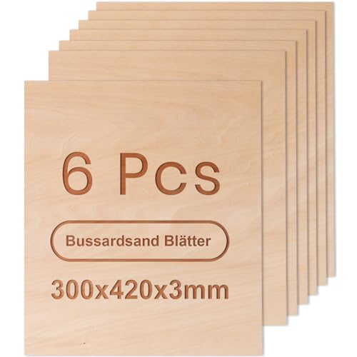 ROWOOD Sperrholzplatte 3mm a3 420x300mm 6Stück Linde holzplatte Zuschnitt Nach Maß Unbehandeltes Bastelhölzer Holz für Modellbau Laserschnit Laser Gravur Holz Brennen Malerei CNC von rowood