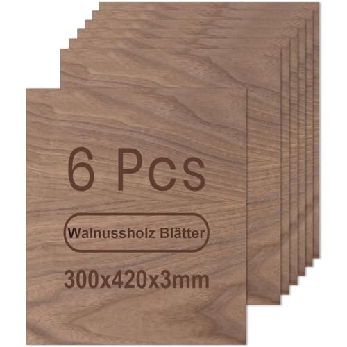 ROWOOD Sperrholzplatte 3mm a3 420x300mm 6Stück Walnuss holzplatte Zuschnitt Nach Maß Unbehandeltes Bastelhölzer Holz für Modellbau Laserschnit Laser Gravur Holz Brennen Malerei CNC von rowood