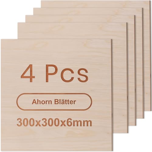 ROWOOD Sperrholzplatte 6mm 300x300mm 4Stück Ahorn holzplatte Zuschnitt Nach Maß Unbehandeltes Bastelhölzer Holz für Modellbau Laserschnit Laser Gravur Holz Brennen Malerei CNC von rowood