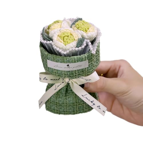 rujjftsy Mini-Häkelrosen, handgefertigte Häkelblume, gehäkelter Blumenstrauß mit 3 Rosen, kleiner Häkelblumenstrauß, gestrickte Blumen, handgefertigte Rosenblumen, Geschenke für Frauen und Mädchen von rujjftsy