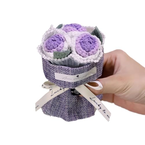 rujjftsy Mini-Häkelrosen, handgefertigte Häkelblume, gehäkelter Blumenstrauß mit 3 Rosen, kleiner Häkelblumenstrauß, gestrickte Blumen, handgefertigte Rosenblumen, Geschenke für Frauen und Mädchen von rujjftsy