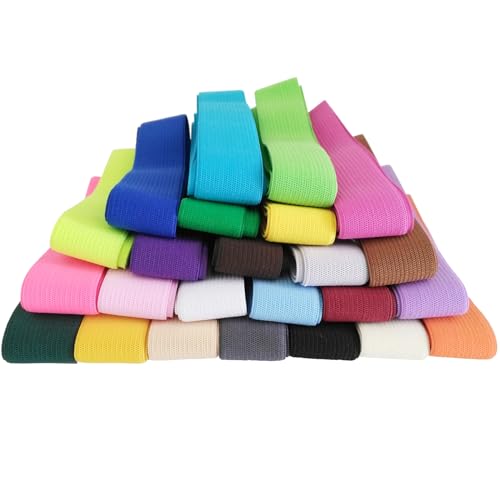 Flache Gummiband breit 25mm x1m 24 Farben Gummiband zum Nähen elastic Band breites Gummiband nähen bunte Gummibänder Elastisches Gummiband Nähen für DIY-Nähen Bekleidung Taschen Nähmaschinen Basteln von rumitpan