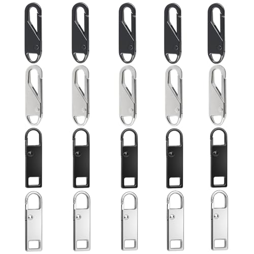 Reißverschluss Zipper für Reißverschluss Reisverschlußzipper, 5# 20Stück Reissverschluss Reparatur Set Pull Tabs Ersatzzipper Anhänger für Koffer Mäntel Stiefel Jacken Rucksäcke Tasche von rumitpan