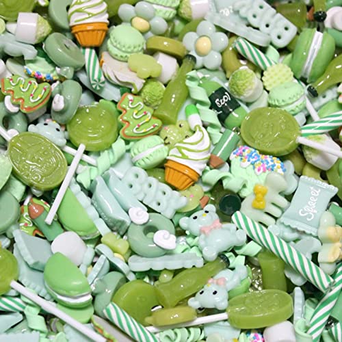 RUNRAYAY 100Pcs Grün Super niedlich Slime Charms gemischt Süßigkeiten Süßigkeiten Harz Flatback Slime Perlen machen Zubehör für DIY Scrapbooking von runrayay