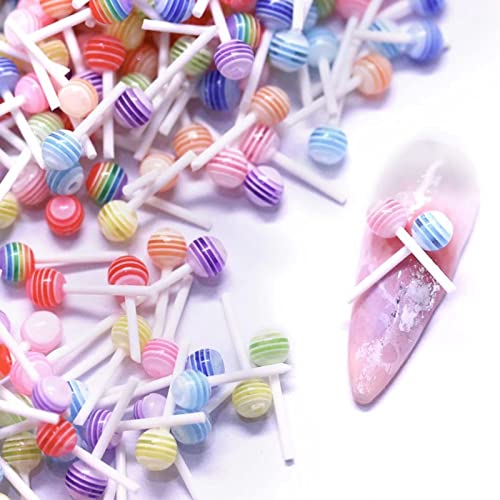 RUNRAYAY 200 Stück 3D Candy Lollipop Nail Charms, Bunte Mini-Harz-Zucker-Gummibonbon-DIY-Nagel-Strass-Zubehör-Karikatur-Maniküre-Versorgungsmaterial-Valentinsgruß von runrayay