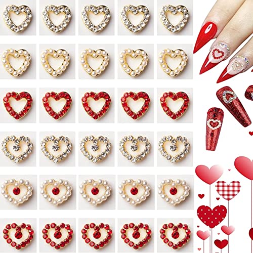 RUNRAYAY 30Pcs Bunte Liebe Nagel Strass Charms, 3D glänzende Herz Form Nail Art Legierung Diamant Kristall Nagel Ornament Edelsteine für Mädchen Valentinstag DIY Handwerk Dekoration Supplies (6 Stile) von runrayay