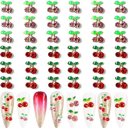 RUNRAYAY 36-teilige 3D-Kirsch-Nagelkunst-Anhänger, Rot und Rosa, elegante Nagelstecker, Diamanten für Nagelzubehör, Sommerfrucht-Nagelschmuck, Dekoration für DIY-Handwerk, Nageldekoration von runrayay