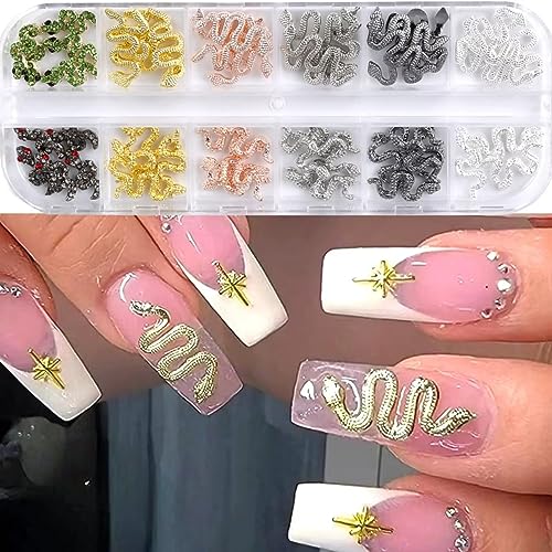 RUNRAYAY 60Pcs snake Luxury Nail Art Rhinestone, 3D Dangle Nail Art Charms Crystal Gems Nail Diamond for Girl Women DIY Nail Design Craft Jewelry Making with a Box, 5 Styles von runrayay