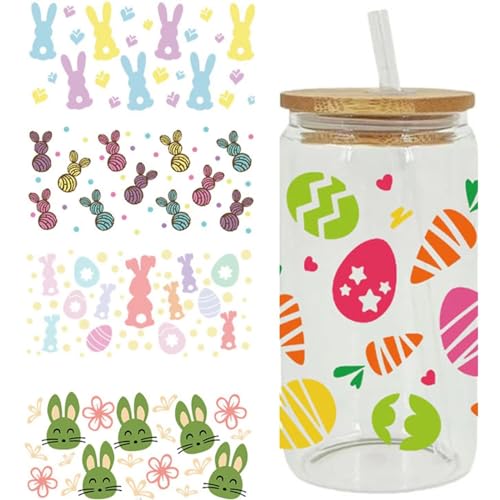 RUNRAYAY Easter Theme UV Dtf Cup Wrap, 5 Sheets Printed 16OZ Libbey Glass Cup Png Wrap, Ready to Apply Cup Wrap - Permanent Adhesive (B) von runrayay