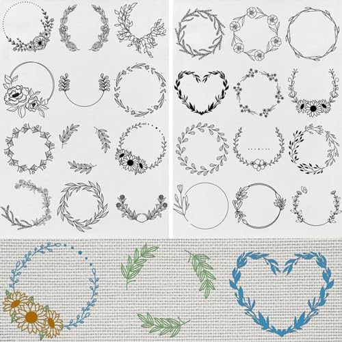 runrayay 24Pcs Water Soluble Hand Sewing Stabilizers Wash Away Stabilizer Hand Embroidery Patterns for Sewing DIY Canvas Tote Bag Pillow - B von runrayay