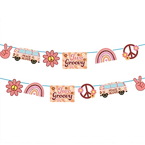 runrayay Flower Daisy Theme Two Groovy Party Banner Für Geburtstagsdekoration, Cake Topper Hippie Geburtstagsbanner Für 1960'S 1970'S Themen Für Partygeschenke von runrayay