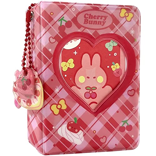 runrayay Pink Rabbit Kpop Fotokartenordner mit Anhänger, 7,6 cm Liebesherz, hohler Fotokartenhalter, Buchhüllen, 40 Taschen, A5-Ordner, Mini-Fotoalbum für Visitenkartenhalter von runrayay