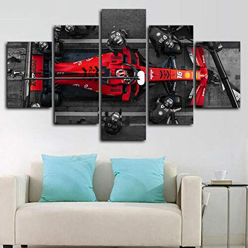 runtooer Bilder Dekorative malerei Spray malerei leinwand malerei 5 stück Charles Leclerc F1 Ferrari Boxenstopp Leinwand Wandbild, Möbel Art Deco, Rahmen von runtooer