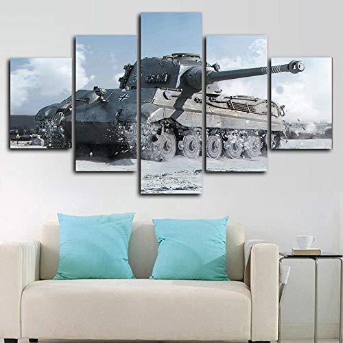 runtooer Bilder Dekorative malerei Spray malerei leinwand malerei 5 stück Tiger Ii 2. Weltkrieg Panzer Leinwand Wandbild, Möbel Art Deco, Rahmen von runtooer