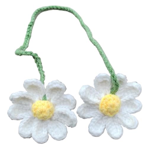 Häkelblume, niedliche Häkel Daisy Autodekoration Hängende Pflanze für Auto zurück -Sicht Strickpflanzen Auto Hanging Ornament für Auto Inneneindekoration Fahrer Geschenk und Fensterdekor, weiße Häkel von rupusiner