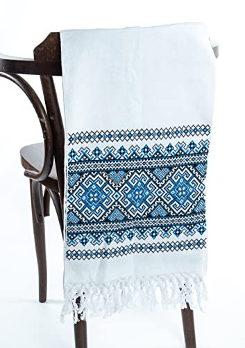 Ukrainische Stickerei Rushnyk Hochzeit - Ukrainische Hochzeit Rushnyk - Hand-Kreuzstich Weiß Blau Ethnisches Handtuch - Ukrainische Geschenke von rushnichok