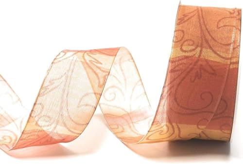 Schleifenband Organza 20m x 40mm Orange - Terra Querstreifen Ornamente Dekoband Geschenkband [10896-944] von s.dekoda