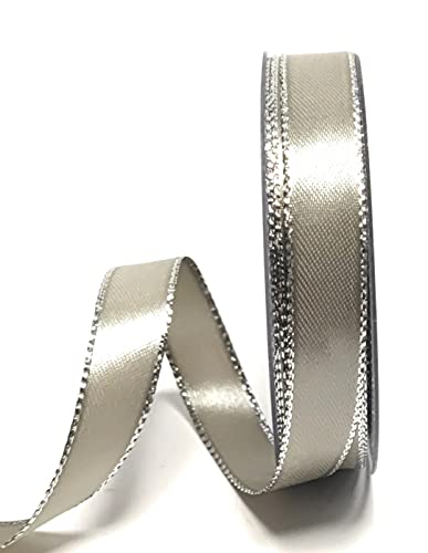 s.dekoda Satinband 25m x 15mm Grau - Silbergrau mit Silberkante Doppelsatinband Geschenkband Weihnachtsband [1371] von s.dekoda