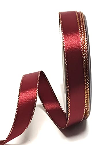 s.dekoda Satinband 25m x 15mm Weinrot - Bordeaux mit Goldkante Doppelsatinband Geschenkband Weihnachtsband [1371] von s.dekoda