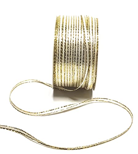 s.dekoda Satinband 50m x 3mm Cremeweiß - Gold Weihnachtsband Schleifenband Dekoband Geschenkband [1371] von s.dekoda