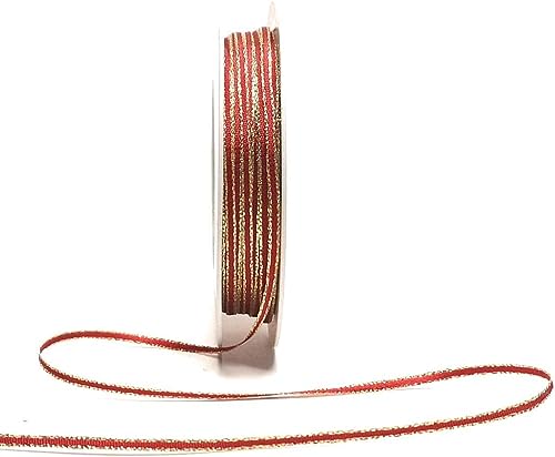 s.dekoda Satinband 50m x 3mm Rot - Gold Goldkante Schleifenband Dekoband Satin von s.dekoda