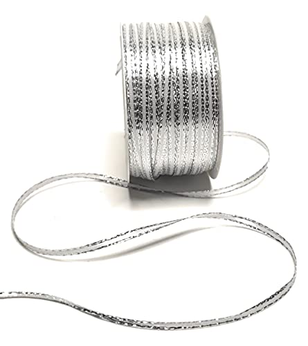 s.dekoda Satinband 50m x 3mm Weiß - Silber Weihnachtsband Schleifenband Dekoband Geschenkband [1371] von s.dekoda