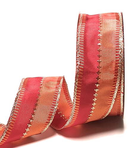 s.dekoda Schleifenband 20m x 40mm Rot - Orange gestreift mit Goldkanten Drahtband Dekoband #3524 von s.dekoda