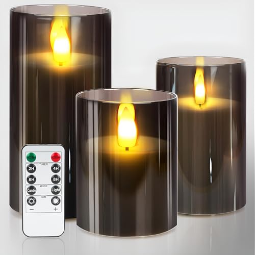 LED-Kerzen, Flammenlose Kerzen mit Fernbedienung,LED Teelichte mit Timer,Batteriebetriebene LED-Stumpenkerzen aus Acryl,LED Simulierte Elektrische Kerzen für Weihnachtsdeko Hochzeiten Partys,3er-Set von sacemontic