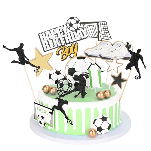 saerryor Fußball-Kuchendekoration, "Happy Birthday", 21 Stück, Fußball-Motiv, Cupcake-Topper für Männer, Jungen, Kinder, Fußball-Partyzubehör von saerryor