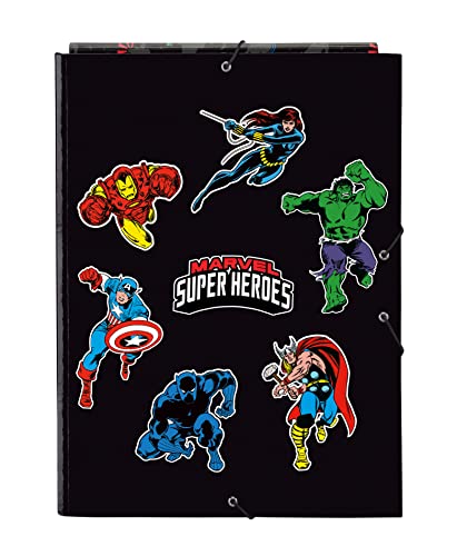 Avengers Super Heroes - Folio-Ordner mit 3 Klappen, ideal für Kinder verschiedener Altersgruppen, bequem und vielseitig, Qualität und Widerstandsfähigkeit, 26 x 36,5 cm, Schwarz von safta