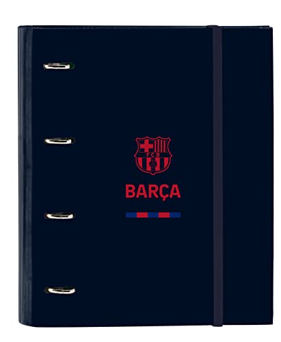 Safta F.C. BARCELONA Corporativa - Ordner mit 4 Ringen, 35 cm, mit 100 A4-Blättern, ideal für Kinder verschiedener Altersgruppen, bequem und vielseitig, Qualität und Widerstandsfähigkeit, 27 x 3,5 x von safta