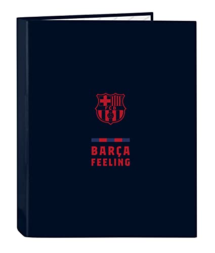 Safta F.C. Barcelona Corporativa Ordner mit 4 Ringen, ideal für Kinder jeden Alters, bequem und vielseitig, Qualität und Stärke, 26,5 x 33 cm, Marineblau von safta