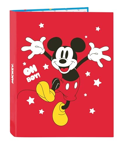 Safta Mickey Mouse Fantastic - Ordner mit 4 Ringen, ideal für Kinder verschiedener Altersgruppen, bequem und vielseitig, Qualität und Widerstandsfähigkeit, 26,5 x 33 cm, Blau/Rot von safta