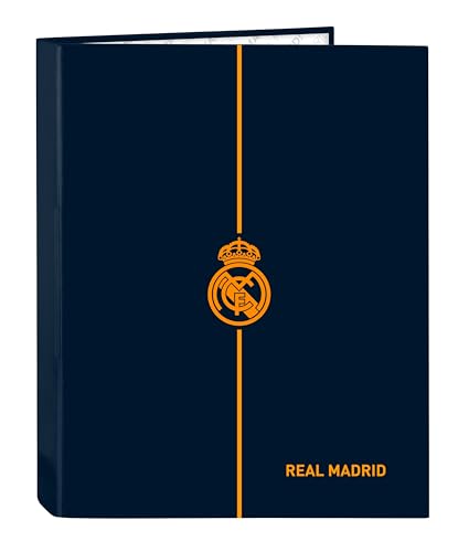 Safta Real Madrid 2. Team 24/25, Ordner mit 4 Ringen, ideal für Kinder verschiedener Altersgruppen, bequem und vielseitig, Qualität und Widerstandsfähigkeit, 26,5 x 33 cm, Marineblau von safta