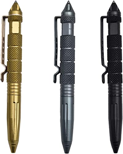 Saijer Tactical Pen,3 Stück Taktischer Kugelschreiber 3 Farben Multifunktional Aluminium mit Glasbrecher Tool Business Stift für Tactical Defense von saijer