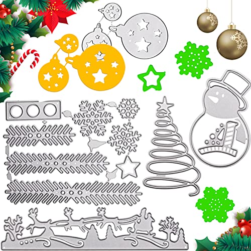 Saijer Stanzschablone Weihnachten,5 Stück Stanzbögen Stanzmaschine Stanzformen Stanze Schneeflocken Weihnachtsbaum Rentier für Weihnachten Grußkarte Scrapbooking Album Journaling Dekoration(Silber) von saijer