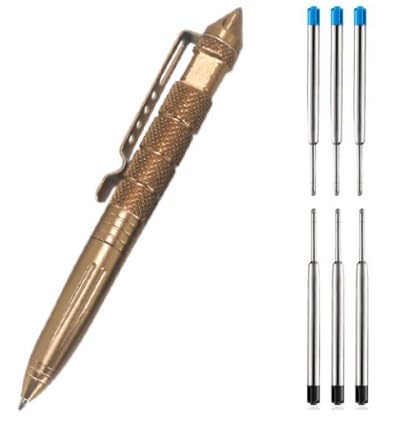 saijer Tactical Pen, Golden Taktischer Kugelschreiber mit 6 Nachfüllungen Taktischer Stift Kubotan Kugelschreiber Tragbar Multitool Stift Modisch Geschenke für Schüler Lehrer Feuerwehrleute und Damen von saijer