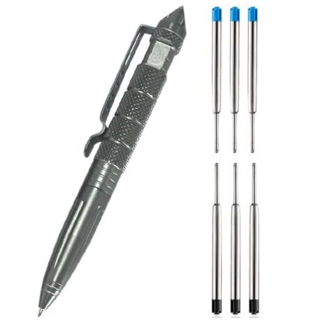 saijer Tactical Pen, Taktischer Kugelschreiber mit 6 Nachfüllungen Taktischer Stift Kubotan Kugelschreiber Tragbar Multitool Stift Modisch Geschenke für Schüler Lehrer Feuerwehrleute und Damen (Grau) von saijer